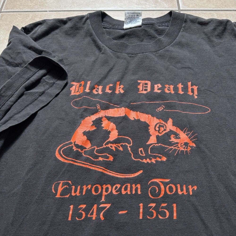 Vintage Black Death European Tour Metal Parody Goth Y2K Single Stitch T-Shirt M